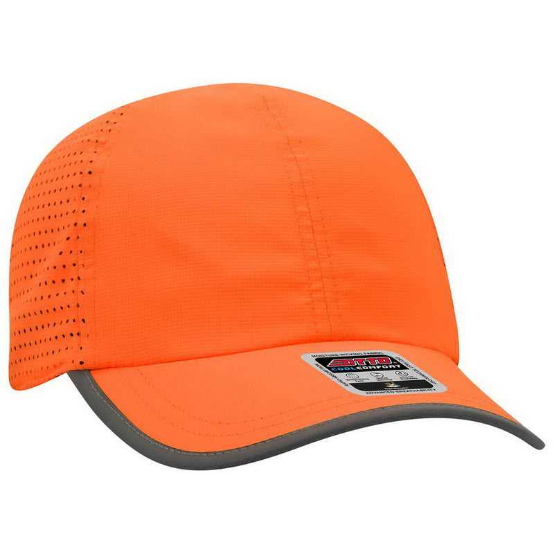 OTTO 133-1258 6 Panel Textured Polyester Pongee with Mesh Inserts Reflective Sandwich Visor Running Cap - Neon Orange - HIT a Double - 1