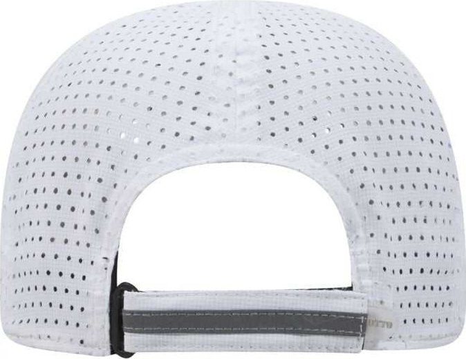 OTTO 133-1258 6 Panel Textured Polyester Pongee with Mesh Inserts Reflective Sandwich Visor Running Cap - White - HIT a Double - 2