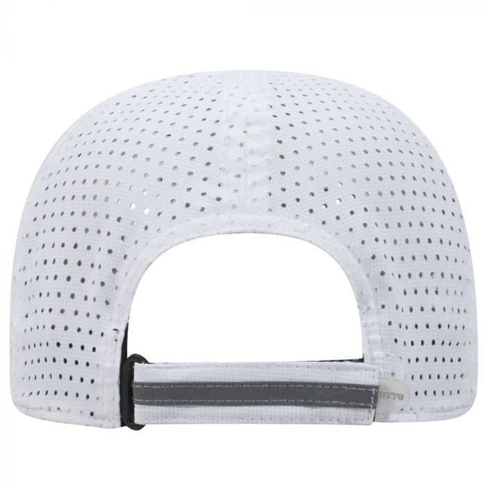 OTTO 133-1258 6 Panel Textured Polyester Pongee with Mesh Inserts Reflective Sandwich Visor Running Cap - White - HIT a Double - 1