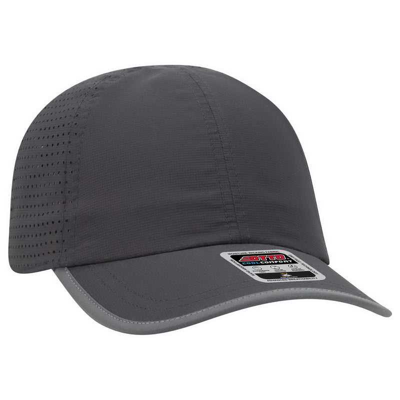 OTTO 133-1258 6 Panel Textured Polyester Pongee with Mesh Inserts Reflective Sandwich Visor Running Cap - Charcoal Gray - HIT a Double - 1