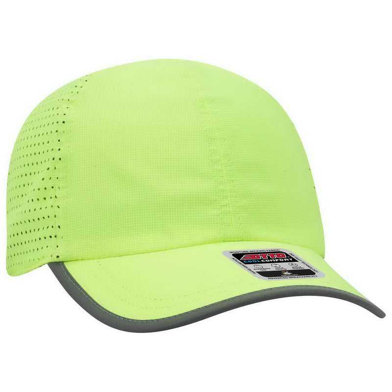OTTO 133-1258 6 Panel Textured Polyester Pongee with Mesh Inserts Reflective Sandwich Visor Running Cap -Neon Yellow Neon Yellow - HIT a Double - 1