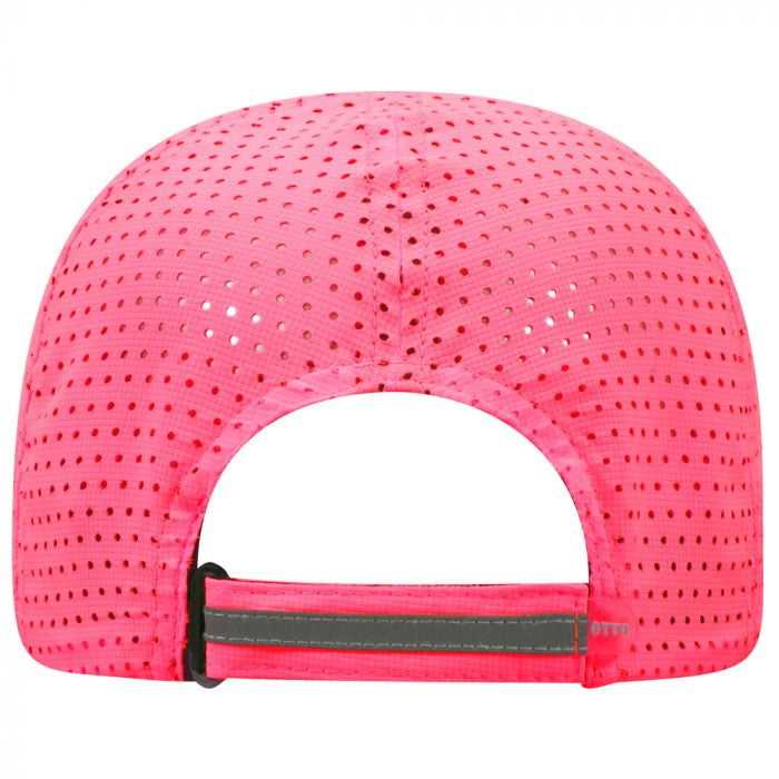 OTTO 133-1258 6 Panel Textured Polyester Pongee with Mesh Inserts Reflective Sandwich Visor Running Cap - Neon Pink - HIT a Double - 1