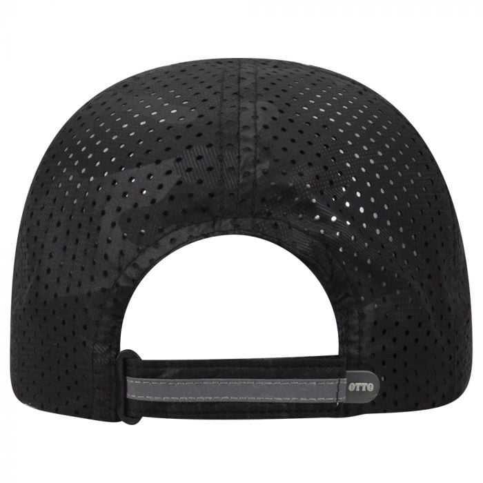 OTTO 133-1258 6 Panel Textured Polyester Pongee with Mesh Inserts Reflective Sandwich Visor Running Cap - Black Camo - HIT a Double - 2