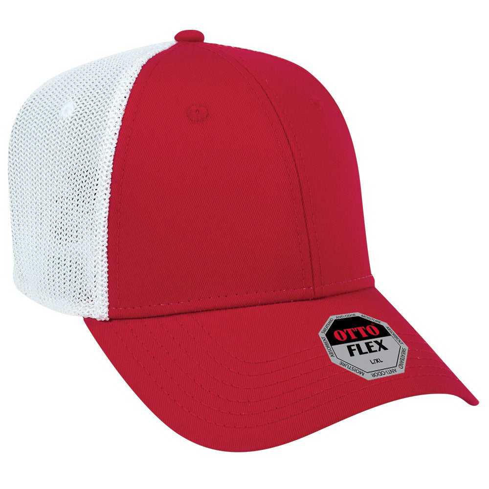 OTTO 135-1230 Flex 6 Panel Low Profile Mesh Back Style Cap - Red Red White - HIT a Double - 1