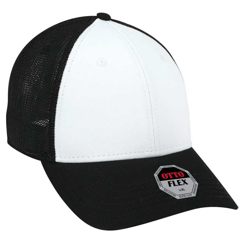 OTTO 135-1230 Flex 6 Panel Low Profile Mesh Back Style Cap - Black White Black - HIT a Double - 1