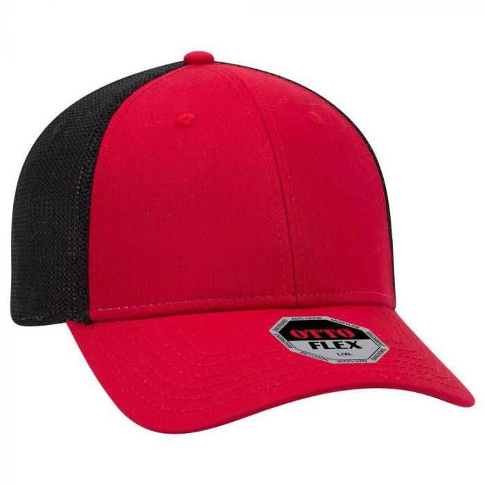OTTO 135-1230 Flex 6 Panel Low Profile Mesh Back Style Cap - Red Red Black - HIT a Double - 1