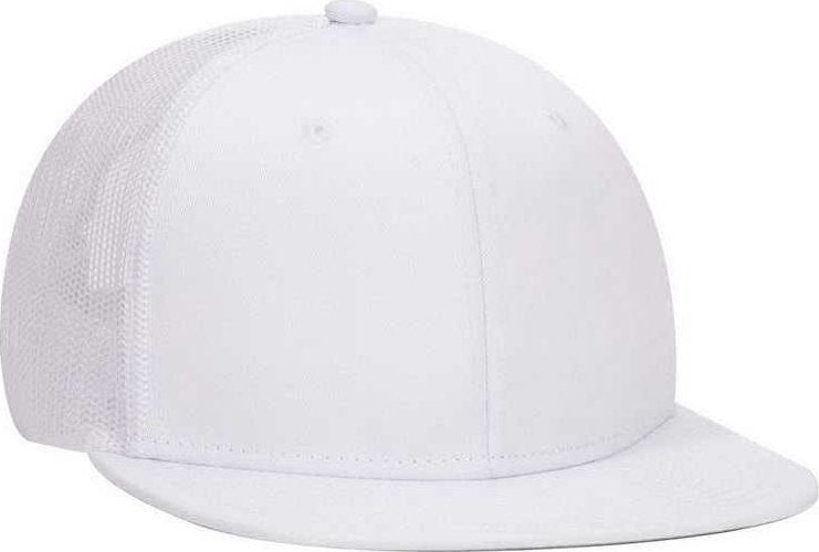OTTO 141-1070 Superior Cotton Twill Round Flat Visor 6 Panel Pro Style Mesh Back Trucker Snapback Hat - White - HIT a Double - 1
