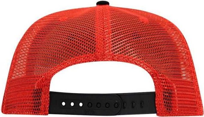 OTTO 141-1070 Superior Cotton Twill Round Flat Visor 6 Panel Pro Style Mesh Back Trucker Snapback Hat - Black Black Red - HIT a Double - 2