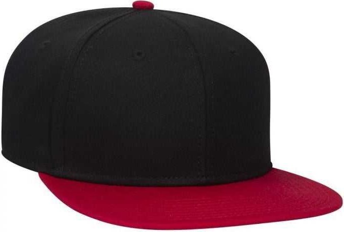 OTTO 145-1044 Superior Cotton Twill Round Flat Visor Youth 6 Panel Snapback Hat - Red Black Black - HIT a Double - 1