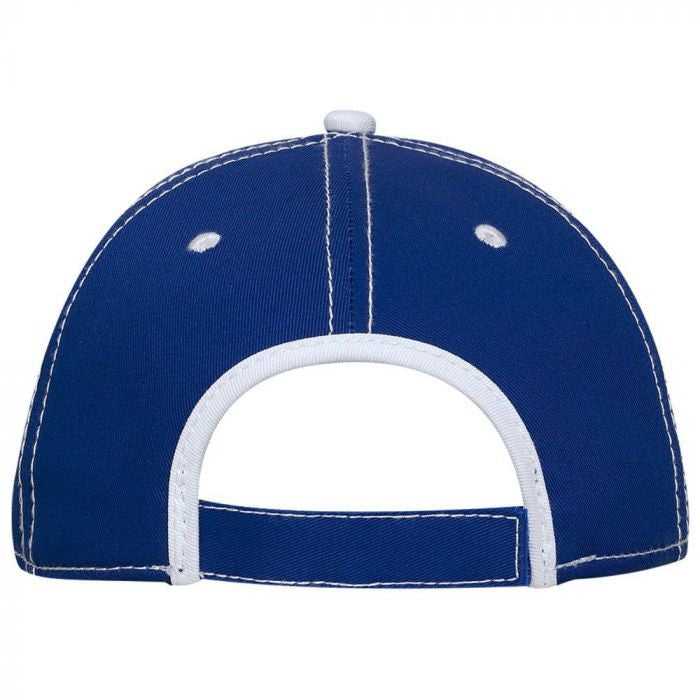 OTTO 147-1071 Superior Cotton Twill w/ Contrast Stitching Binding Trim Visor 6 Panel Low Profile Baseball Cap - Royal White - HIT a Double - 2