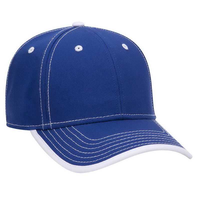 OTTO 147-1071 Superior Cotton Twill w/ Contrast Stitching Binding Trim Visor 6 Panel Low Profile Baseball Cap - Royal White - HIT a Double - 1