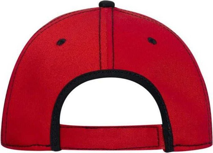 OTTO 147-1071 Superior Cotton Twill w/ Contrast Stitching Binding Trim Visor 6 Panel Low Profile Baseball Cap - Red Black - HIT a Double - 2
