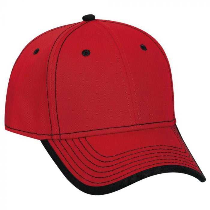 OTTO 147-1071 Superior Cotton Twill w/ Contrast Stitching Binding Trim Visor 6 Panel Low Profile Baseball Cap - Red Black - HIT a Double - 1