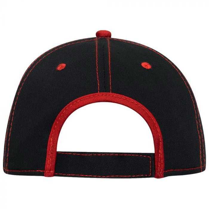 OTTO 147-1071 Superior Cotton Twill w/ Contrast Stitching Binding Trim Visor 6 Panel Low Profile Baseball Cap - Black Red - HIT a Double - 2