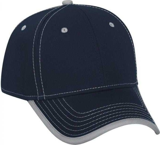 OTTO 147-1071 Superior Cotton Twill w/ Contrast Stitching Binding Trim Visor 6 Panel Low Profile Baseball Cap - Navy Gray - HIT a Double - 1