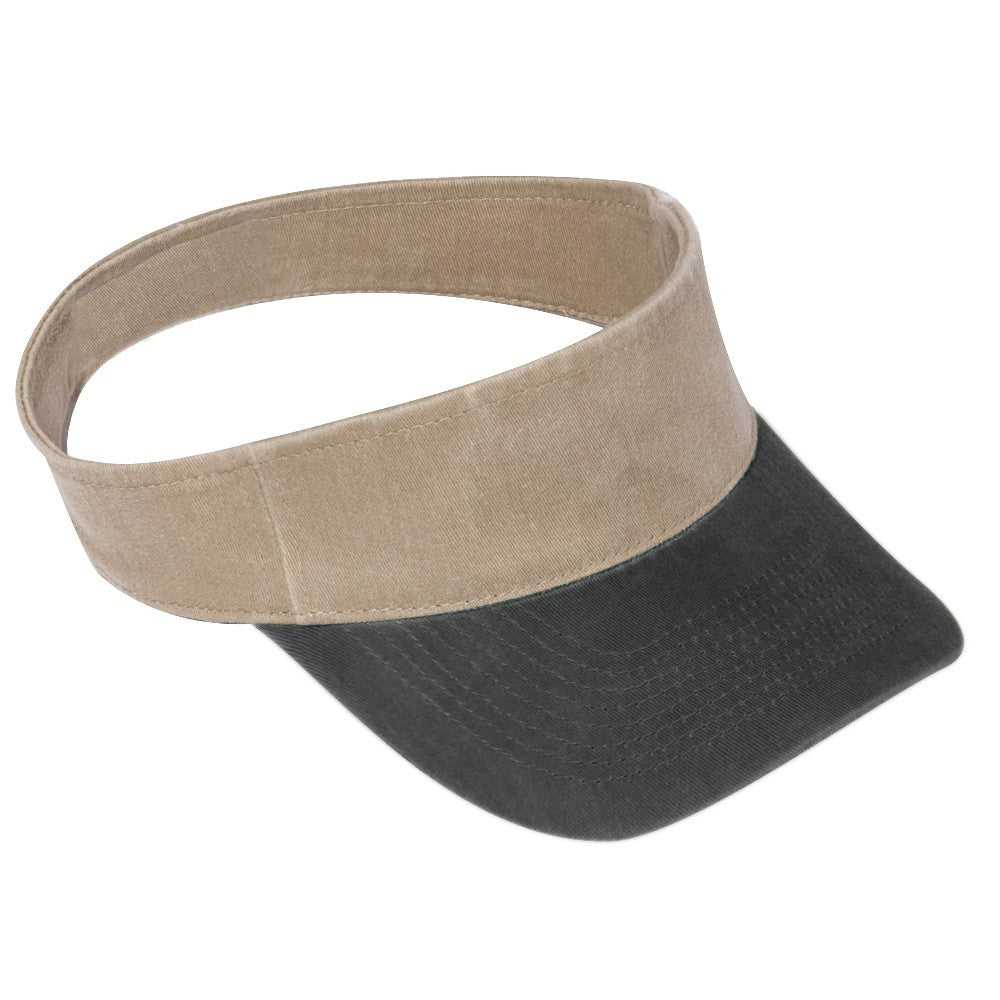 OTTO 15-280 Washed Pigment Dyed Cotton Twill 8 Rows Stitching Sun Visors - Black Khaki - HIT a Double - 1