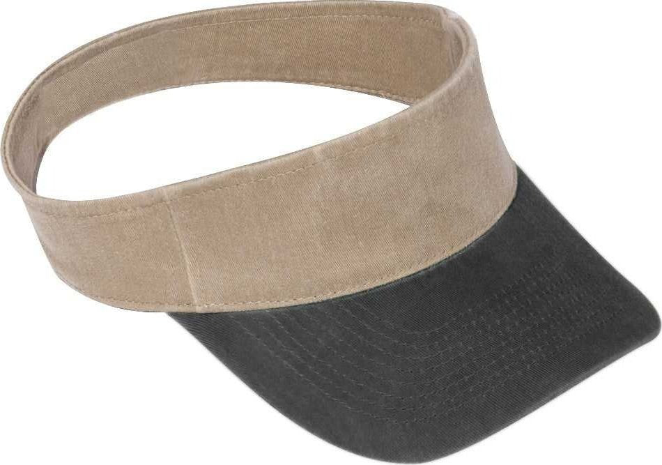 OTTO 15-280 Washed Pigment Dyed Cotton Twill 8 Rows Stitching Sun Visors - Black Khaki - HIT a Double - 1