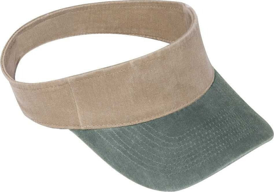 OTTO 15-280 Washed Pigment Dyed Cotton Twill 8 Rows Stitching Sun Visors - Dark Green Khaki - HIT a Double - 1