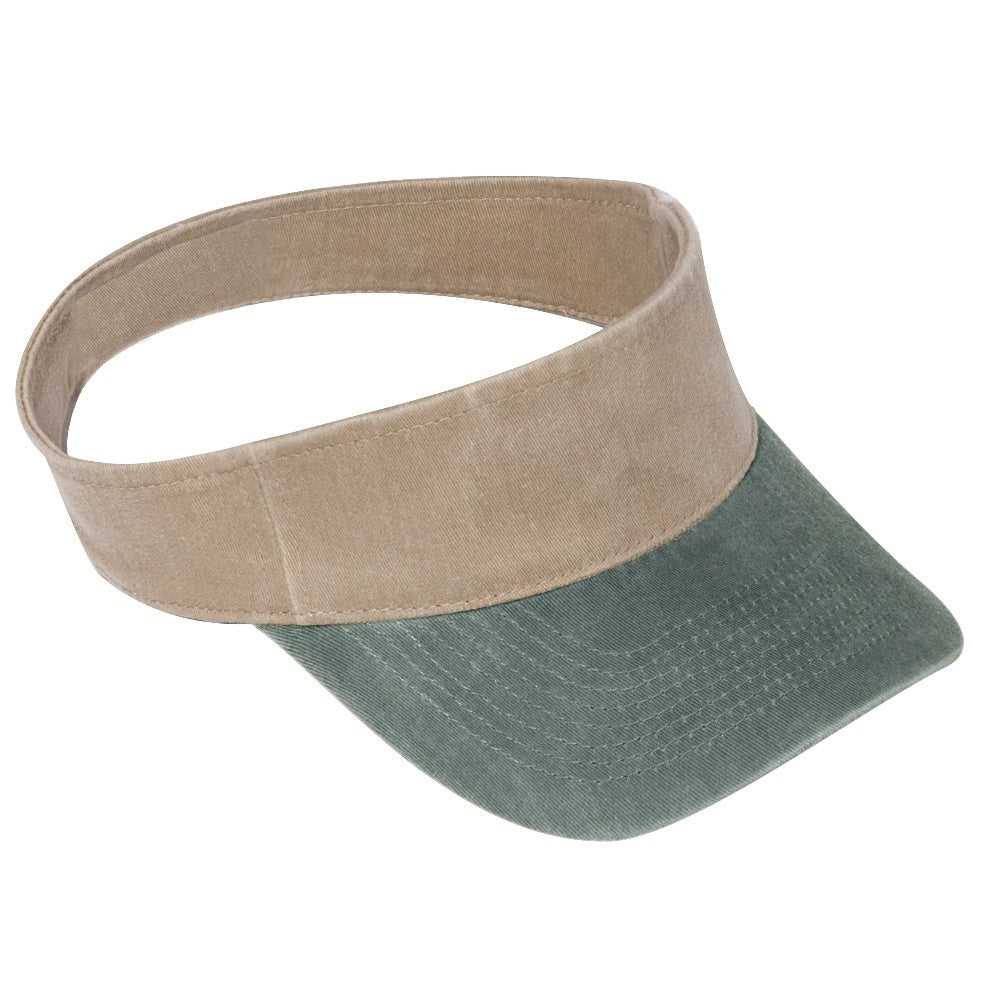 OTTO 15-280 Washed Pigment Dyed Cotton Twill 8 Rows Stitching Sun Visors - Dark Green Khaki - HIT a Double - 1