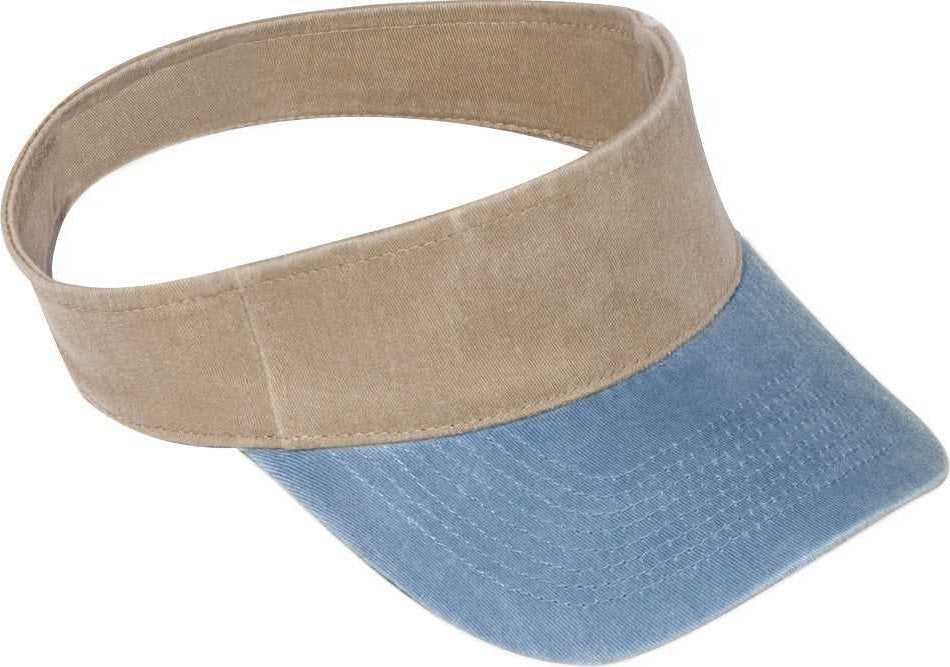 OTTO 15-280 Washed Pigment Dyed Cotton Twill 8 Rows Stitching Sun Visors - Sky Blue Khaki - HIT a Double - 1