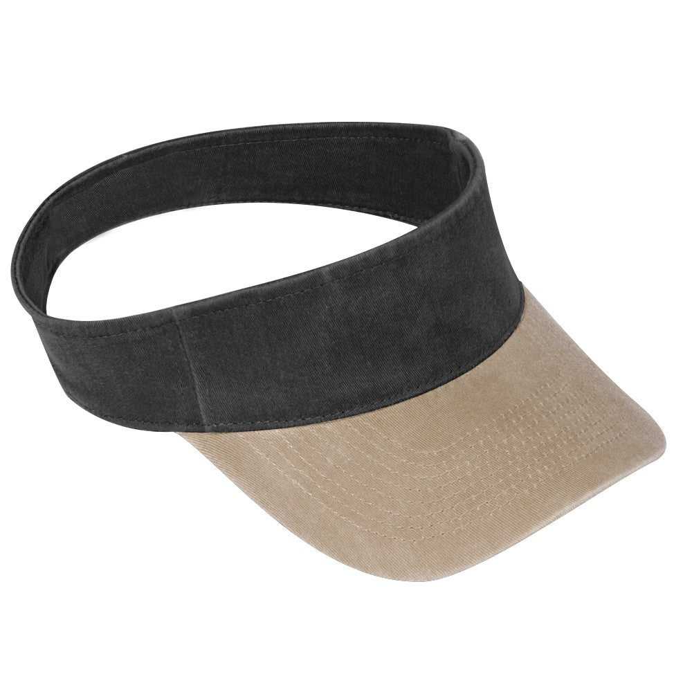 OTTO 15-280 Washed Pigment Dyed Cotton Twill 8 Rows Stitching Sun Visors - Khaki Black - HIT a Double - 1