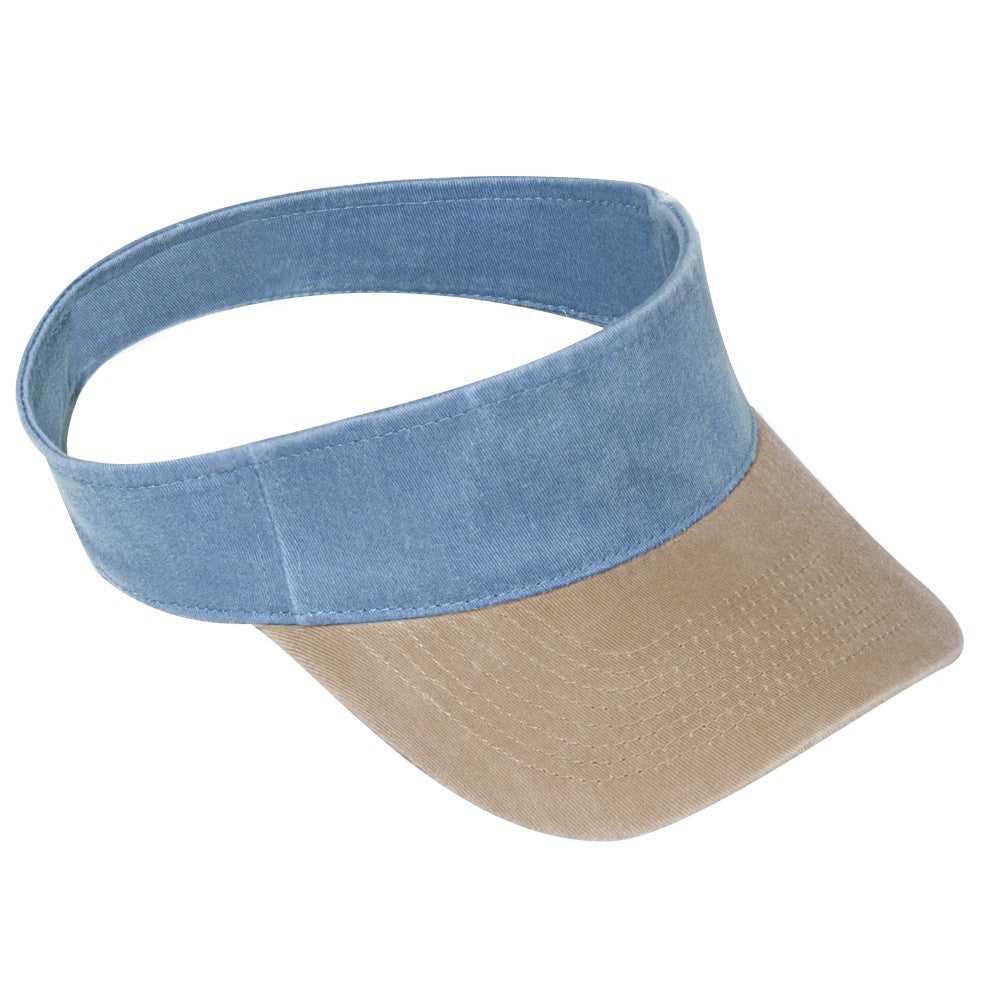 OTTO 15-280 Washed Pigment Dyed Cotton Twill 8 Rows Stitching Sun Visors - Khaki Sky Blue - HIT a Double - 1