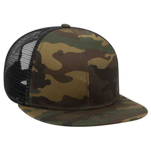 OTTO 153-1120 Otto Snap Camouflage 6 Panel Mid Profile Mesh Back Trucker Snapback Cap - Dark Green Brown Black - HIT a Double - 1