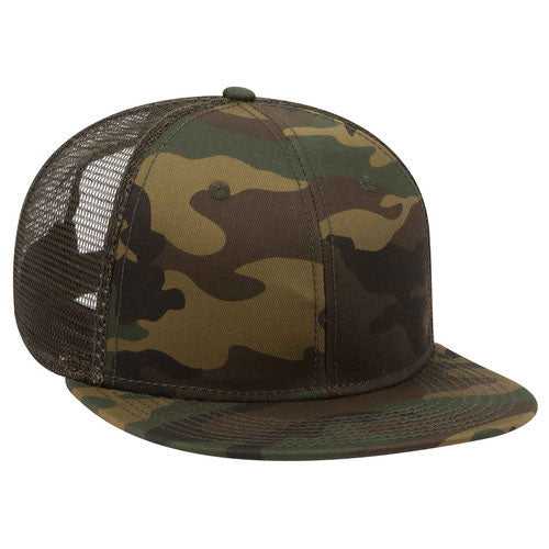 OTTO 153-1120 Otto Snap Camouflage 6 Panel Mid Profile Mesh Back Trucker Snapback Cap - Dark Green Brown Dark Olive Green - HIT a Double - 1