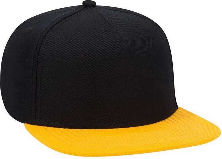 OTTO 158-1176 Wool Blend Twill Square Flat Visor 5 Panel Pro Style Snapback Hat - Gold Black Black - HIT a Double - 1