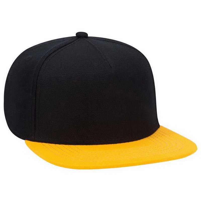 OTTO 158-1176 Wool Blend Twill Square Flat Visor 5 Panel Pro Style Snapback Hat - Gold Black Black - HIT a Double - 1