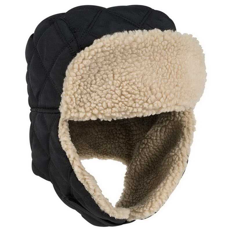 OTTO 163-1183 Quilted Polyester Shell w/ Shearling Lining Three Panel Trapper Hat - Black - HIT a Double - 1