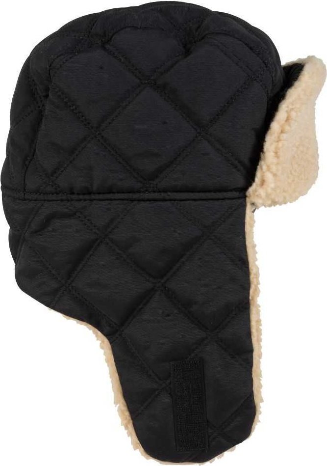 OTTO 163-1183 Quilted Polyester Shell w/ Shearling Lining Three Panel Trapper Hat - Black - HIT a Double - 2