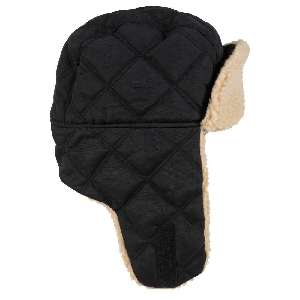 OTTO 163-1183 Quilted Polyester Shell w/ Shearling Lining Three Panel Trapper Hat - Black - HIT a Double - 1