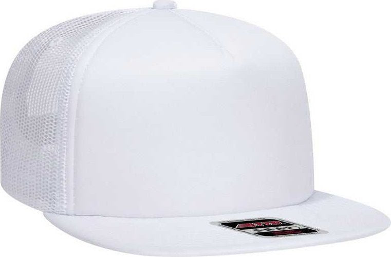 OTTO 164-1190 Snap 5 Panel Mid Profile Mesh Back Trucker Snapback Hat - White - HIT a Double - 1