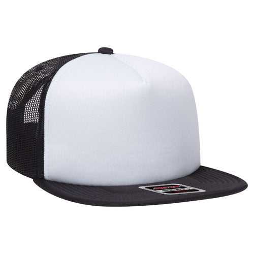 OTTO 164-1190 Snap 5 Panel Mid Profile Mesh Back Trucker Snapback Hat - Black White Black - HIT a Double - 1