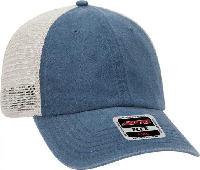 OTTO 169-1264 OTTO Flex 6 Panel Low Profile Garment Washed Pigment Dyed Superior Cotton Twill w/ Soft Polyester Mesh Back Cap - Navy Navy Khaki - HIT a Double - 1