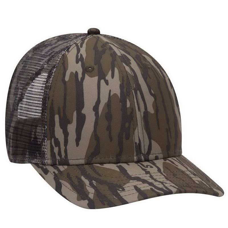OTTO 171-1292 Mossy Oak Camouflage Superior Polyester Twill 6 Panel Low Profile Mesh Back Baseball Cap - Bottomland - HIT a Double - 1