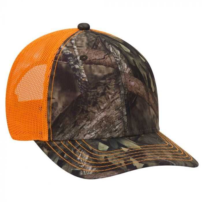 OTTO 171-1293 Mossy Oak Camouflage Superior Polyester Twill 6 Panel Low Profile Mesh Back Baseball Cap - Break Up Country Neon Orange - HIT a Double - 1