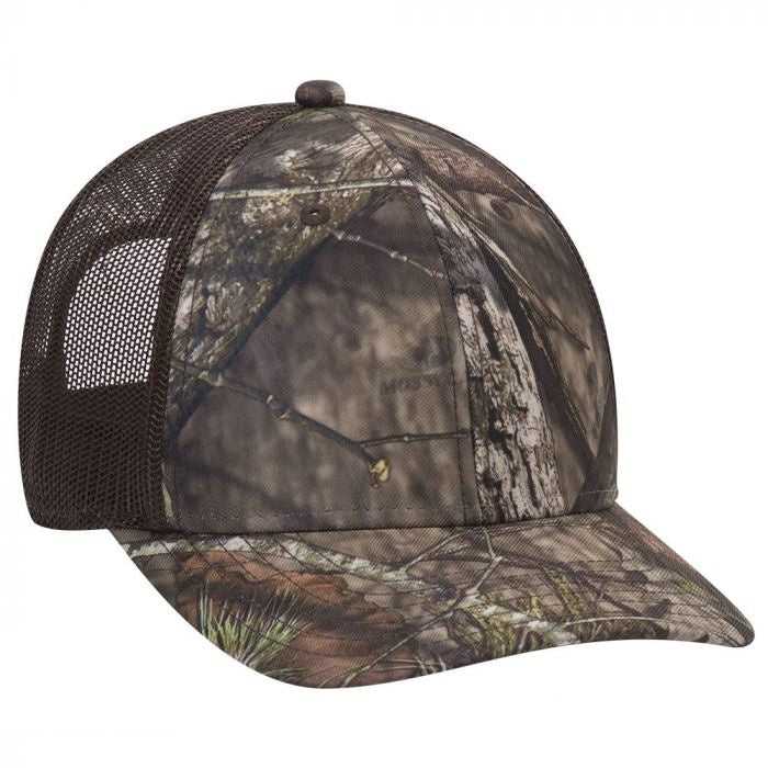 OTTO 171-1293 Mossy Oak Camouflage Superior Polyester Twill 6 Panel Low Profile Mesh Back Baseball Cap - Break Up Country Dark Brown - HIT a Double - 1