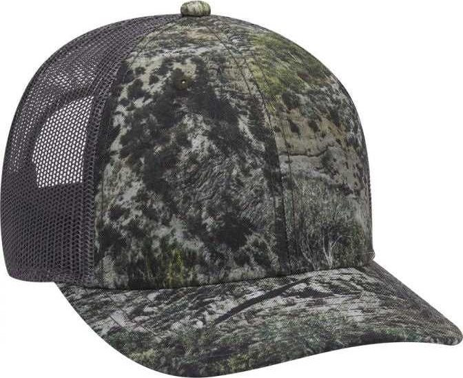 OTTO 171-1293 Mossy Oak Camouflage Superior Polyester Twill 6 Panel Low Profile Mesh Back Baseball Cap - Mountain Country Range Charcoal - HIT a Double - 1
