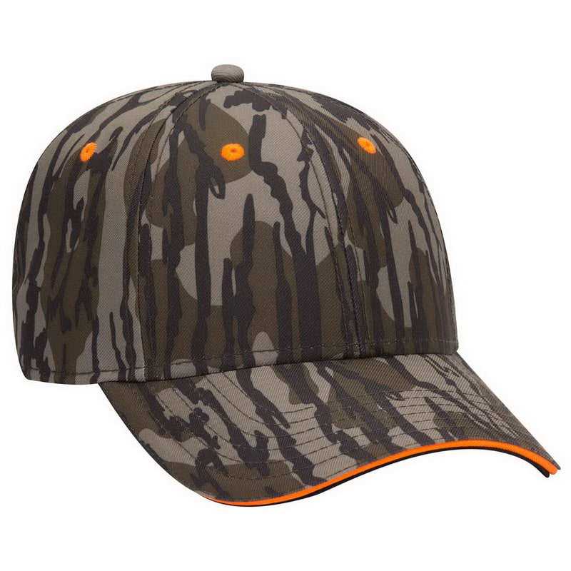 OTTO 171-1294 Mossy Oak Camouflage Superior Polyester Twill Sandwich Visor 6 Panel Low Profile Baseball Cap - Bottomland - HIT a Double - 1