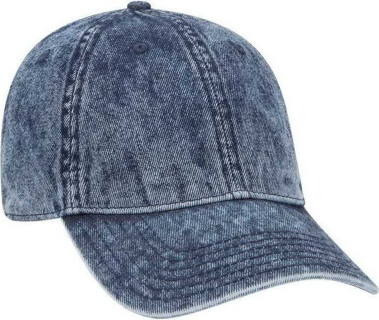 OTTO 18-1249 6 Panel Low Profile Snow Washed Denim Cap - Navy - HIT a Double - 1