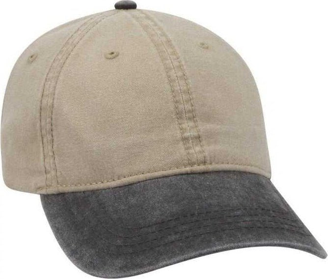 OTTO 18-202 Washed Pigment Dyed Cotton Twill Low Profile Pro Style Unstructured Soft Crown Cap - Black Khaki - HIT a Double - 1