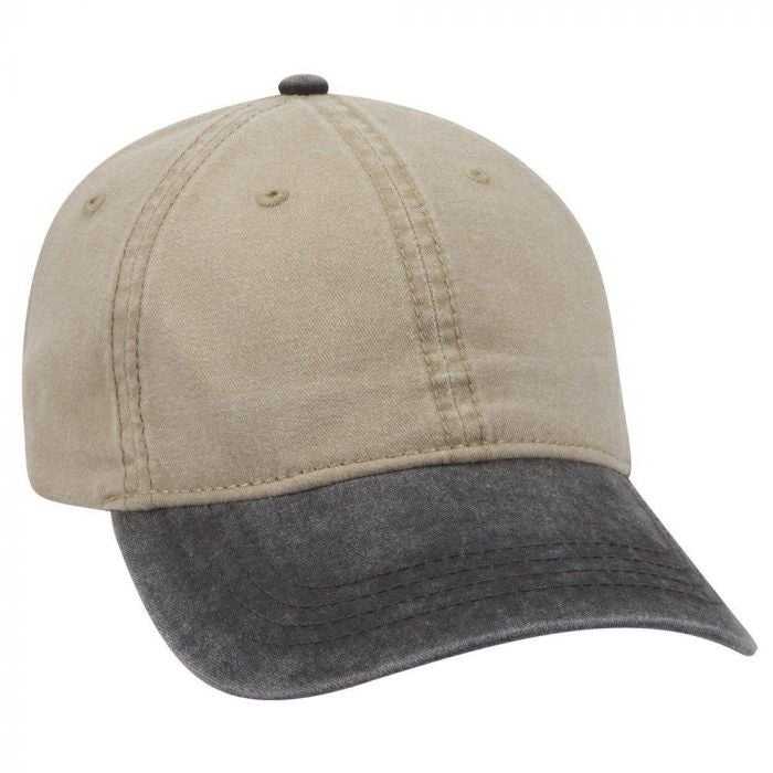 OTTO 18-202 Washed Pigment Dyed Cotton Twill Low Profile Pro Style Unstructured Soft Crown Cap - Black Khaki - HIT a Double - 1