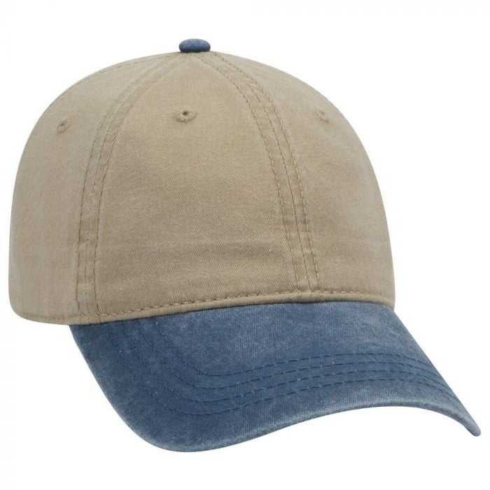 OTTO 18-202 Washed Pigment Dyed Cotton Twill Low Profile Pro Style Unstructured Soft Crown Cap - Navy Khaki - HIT a Double - 1