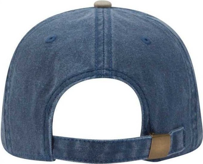 OTTO 18-202 Washed Pigment Dyed Cotton Twill Low Profile Pro Style Unstructured Soft Crown Cap - Khaki Navy - HIT a Double - 1