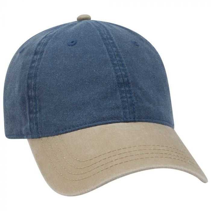 OTTO 18-202 Washed Pigment Dyed Cotton Twill Low Profile Pro Style Unstructured Soft Crown Cap - Khaki Navy - HIT a Double - 1