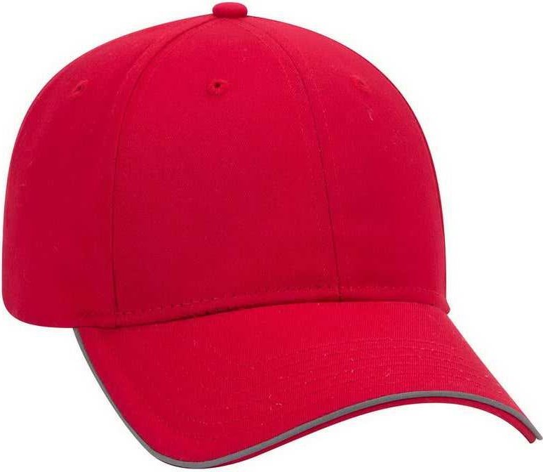 OTTO 19-1261 6 Panel Low Profil Reflective Piping Design Cotton Twill Cap - Red - HIT a Double - 1