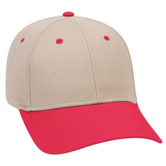 OTTO 19-536 Cotton Twill Low Profile Pro Style Cap with 6 Embroidered Eyelets - Red Khaki Khaki - HIT a Double - 1
