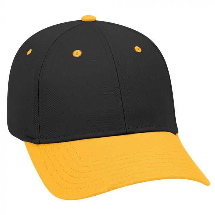 OTTO 19-536 Cotton Twill Low Profile Pro Style Cap with 6 Embroidered Eyelets - Gold Black Black - HIT a Double - 1